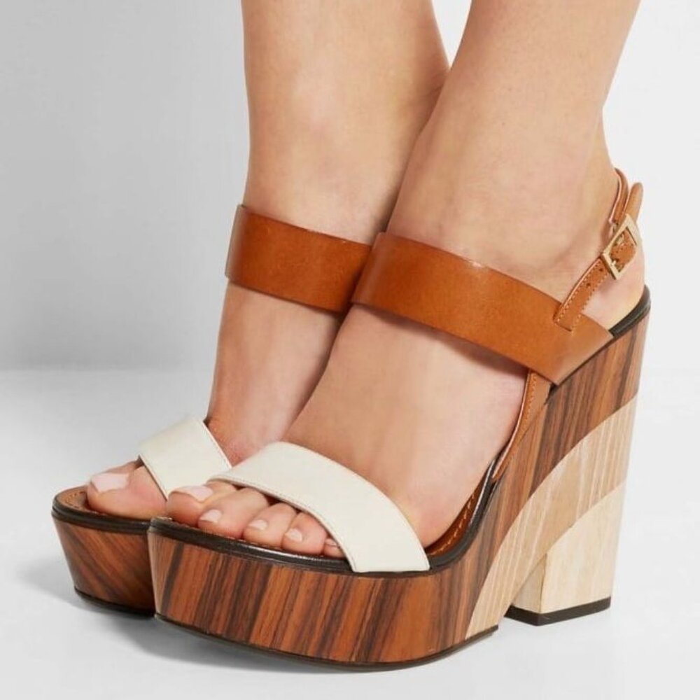 Jimmy Choo Tan and Cream Wedge Sandals